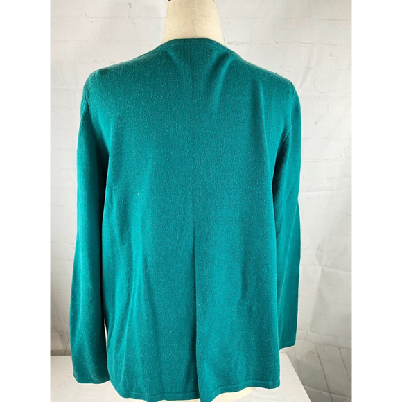 Women’s Christopher Banks Holiday Snowman Snowflakes Cardigan Sweater Sz M Teal - Picture 2 of 3